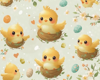Easter Chickens Cotton Fabric: Patterned Spring Decor