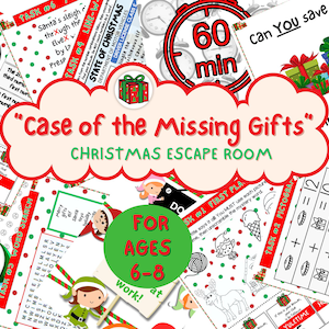 Christmas escape rooms for kids, Holiday escape room ages 6 to 8, DIY escape room, Escape room for kids, Christmas gifts game