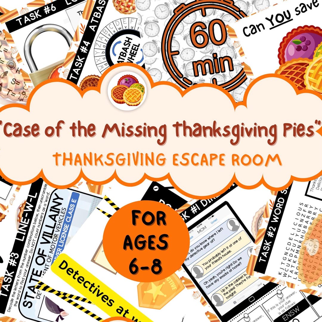 Thanksgiving Escape Room Printables, Thanksgivng Activities for Kids ...
