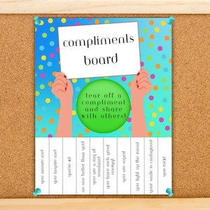 Gratitude and Appreciation Practice, Random Acts of Kindness, Compliments Board, Tear off flyers, Classroom Decor