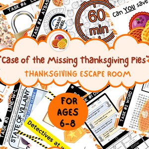 Thanksgiving escape room for kids ages 6-8, Escape room kit, Thanksgiving and family activity for Thanksgiving, Escape room for kids