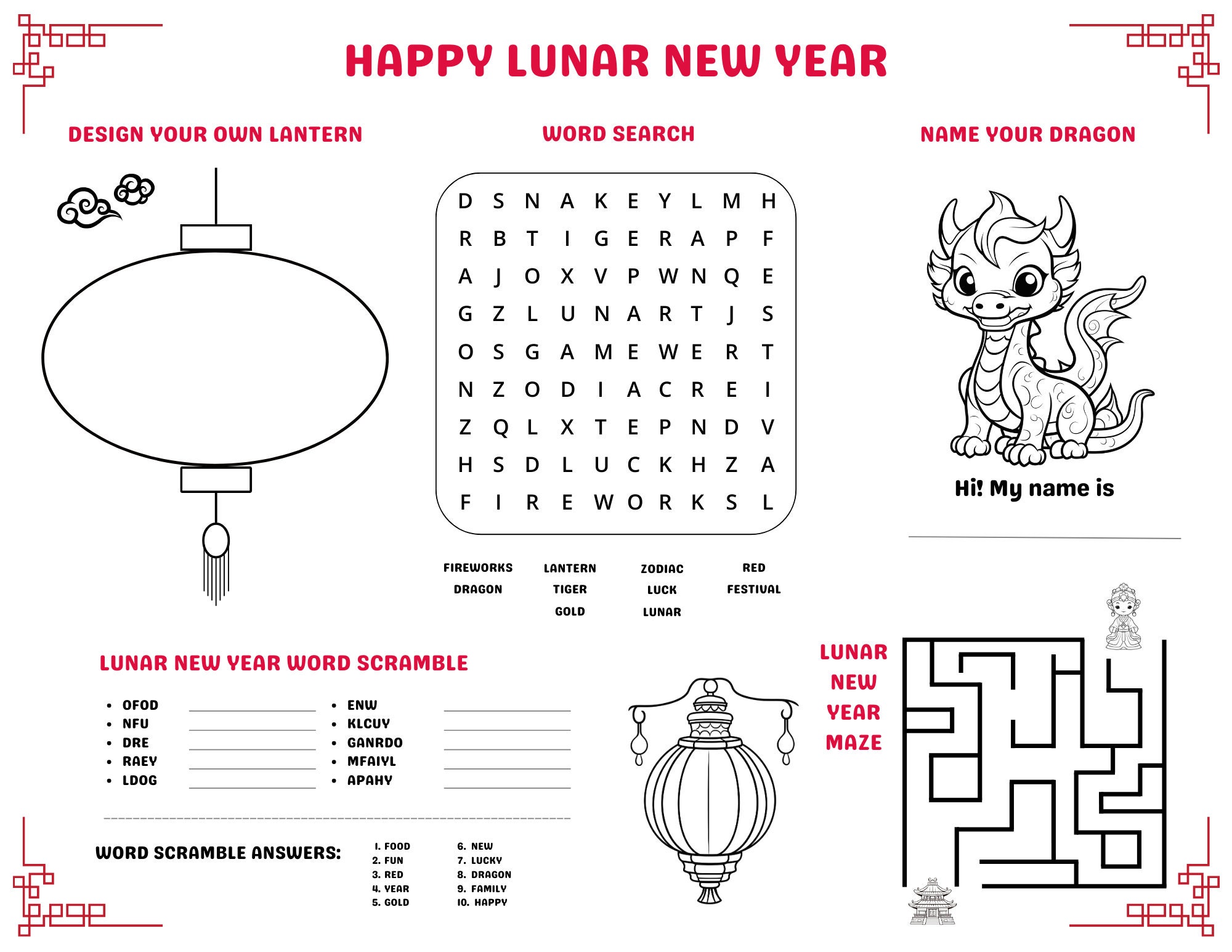 chinese new year placemats printable