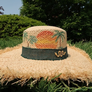 Palm trees design straw hat