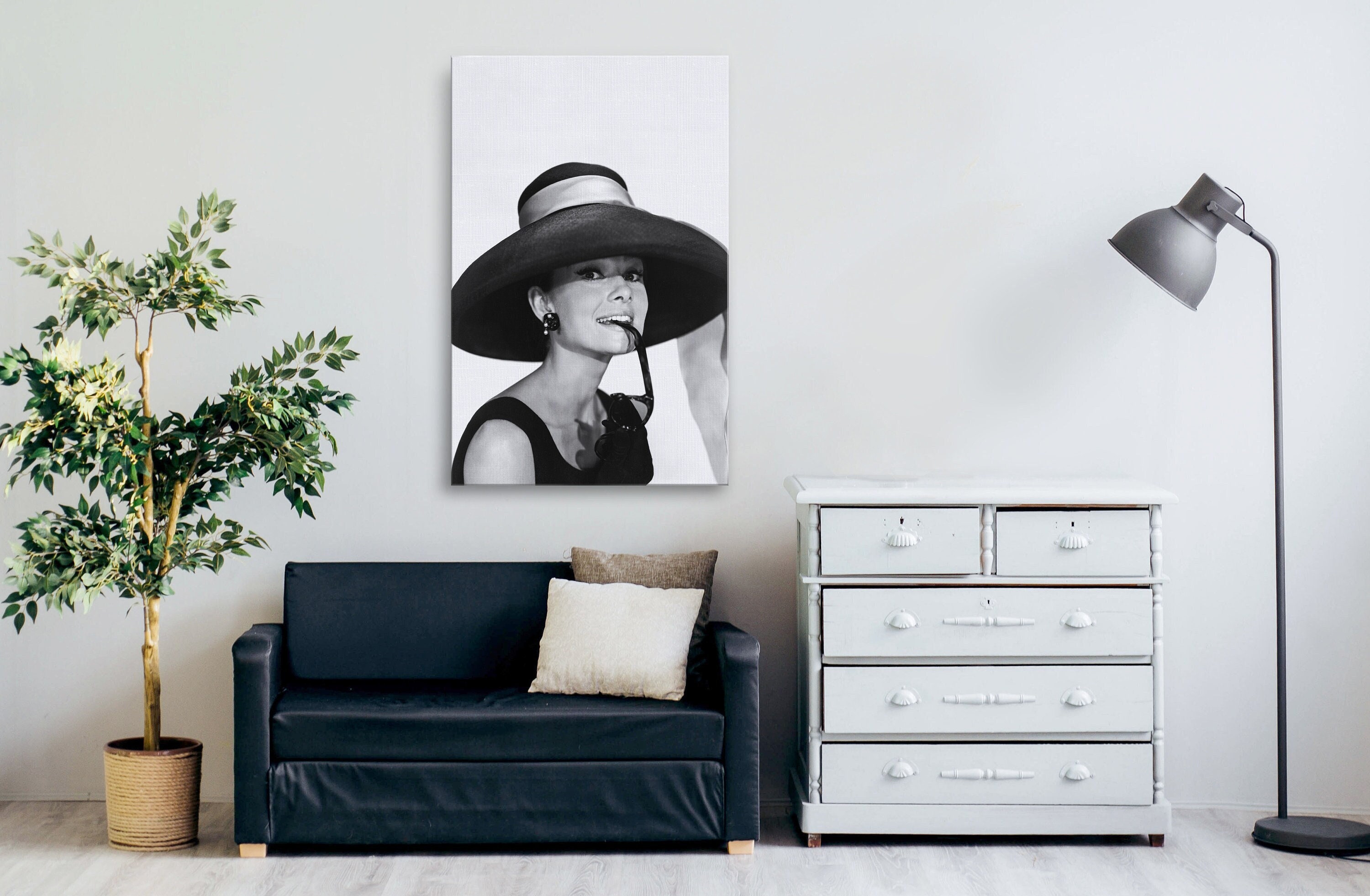 Audrey Hepburn Canvas Wall Art, Audrey Hepburn Black and White Canvas Wall Decor