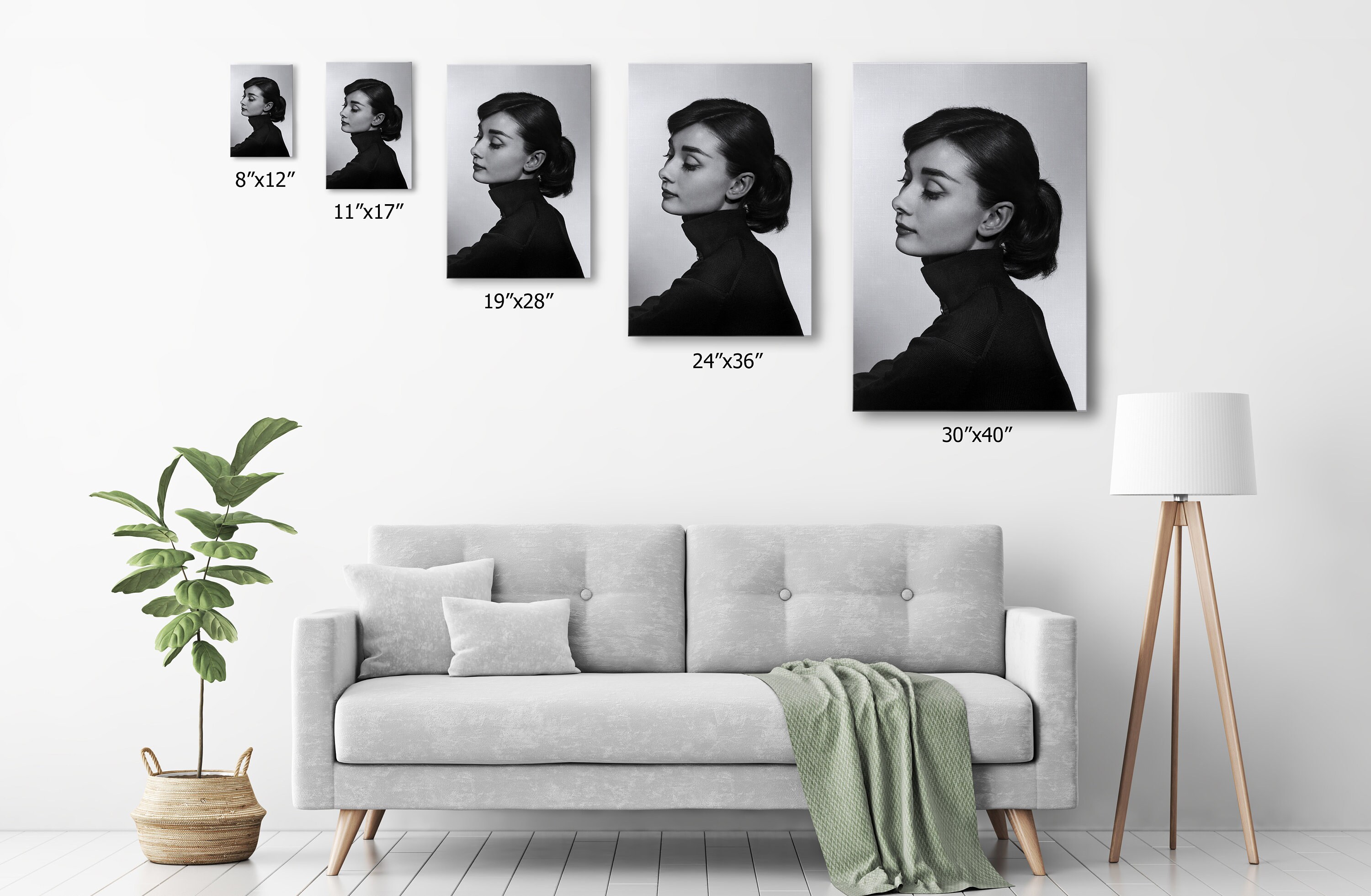 Audrey Hepburn Canvas Wall Art, Audrey Hepburn Black and White Canvas Wall Decor