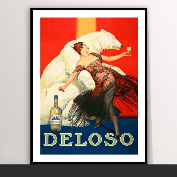 Deloso Liqueur, Anis Del Oso Vintage Food&Drink Poster - Art Deco, Canvas Print, Gift Idea, Print Buy 2 Get 1 Free