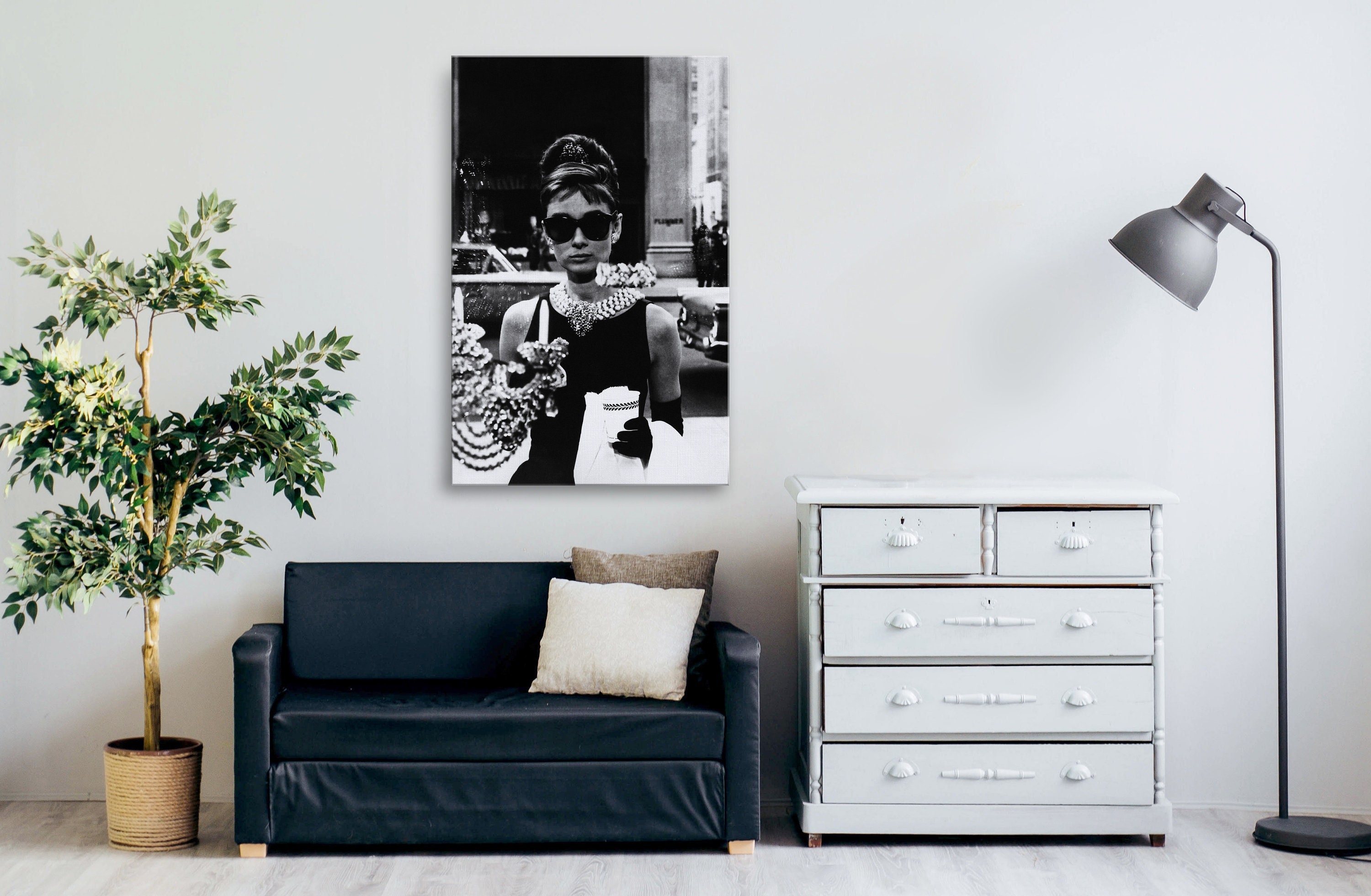 Audrey Hepburn Canvas Wall Art, Audrey Hepburn Black and White Canvas Wall Decor