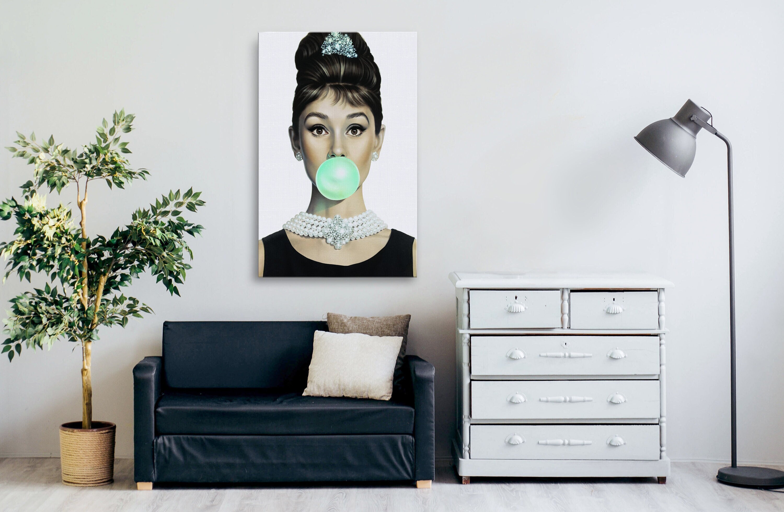 Audrey Hepburn Canvas Wall Art, Audrey Hepburn Black and White Canvas Wall Decor