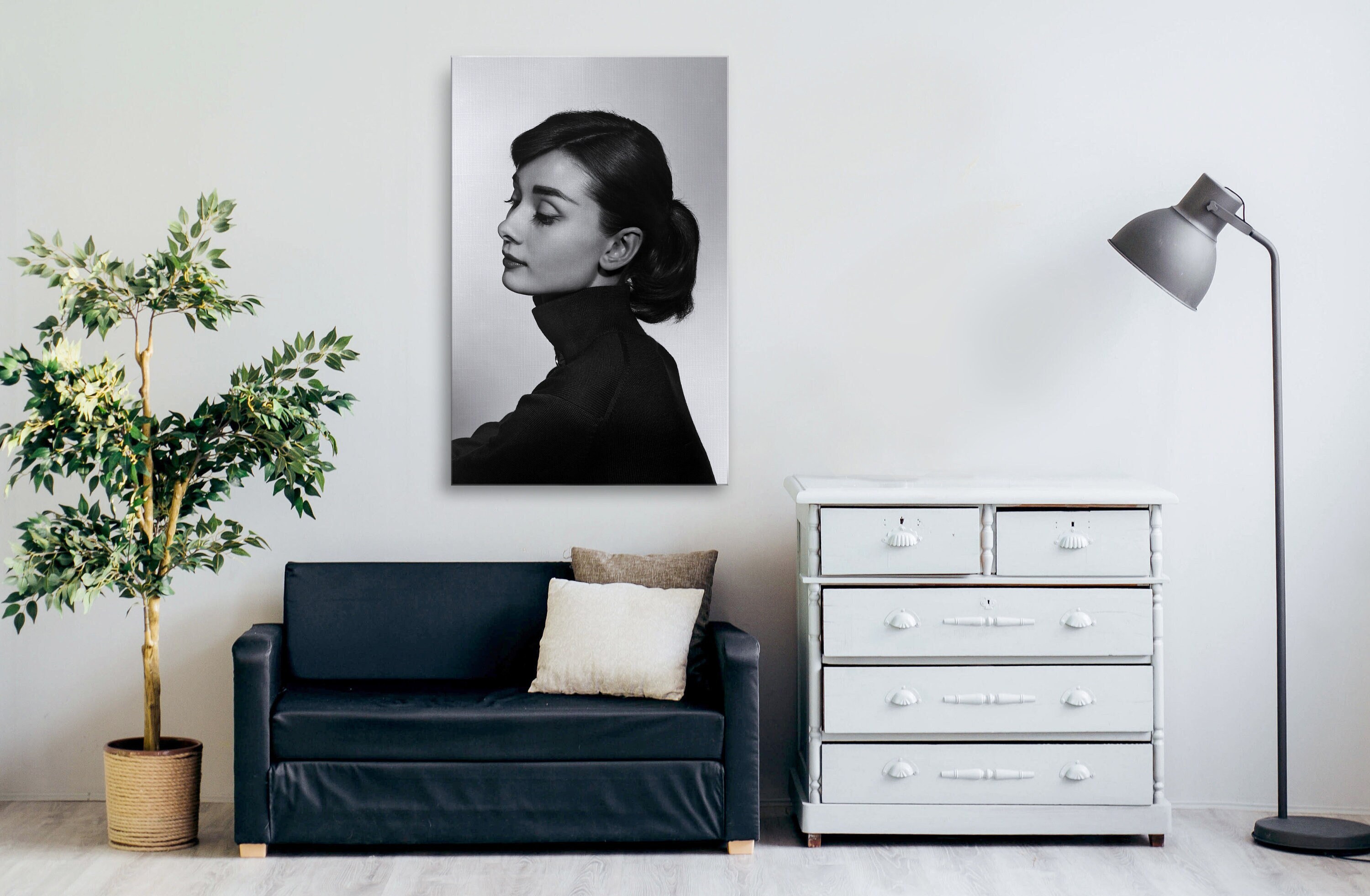 Audrey Hepburn Canvas Wall Art, Audrey Hepburn Black and White Canvas Wall Decor