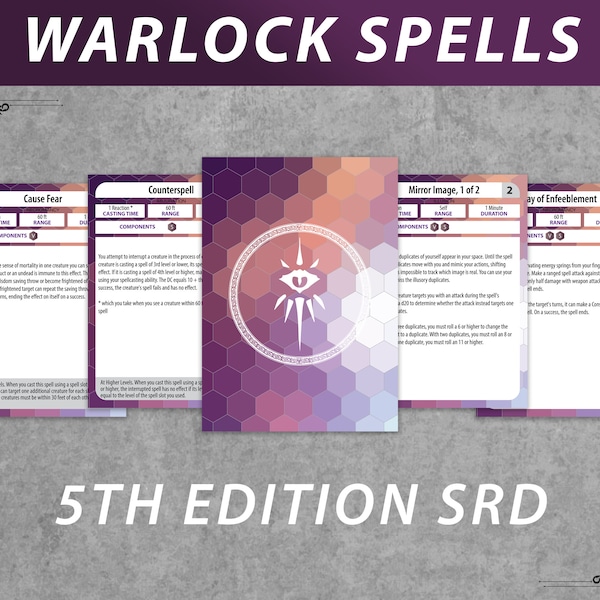 DnD Accessories, Warlock Spell Cards, Custom Playing Cards, Spell Book, DnD Spell Cards, 5E Spell Cards, Dungeon Master