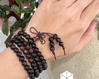 108 Beads Agarwood Bracelet, 6mm Natural Wood Prayer Beads, Feng Shui Jewelry