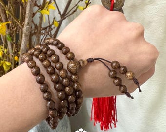 108 Beads Agarwood Bracelet, 6mm Natural Wood Prayer Beads, Feng Shui Jewelry