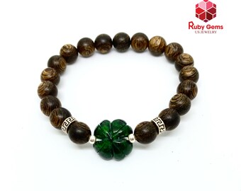 Fengshui Agarwood Bracelet | Lucky Four Leaf Charm