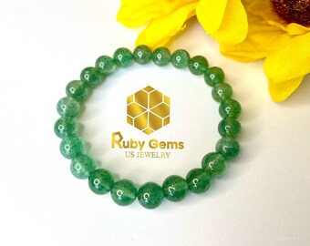 Green Strawberry Quartz Bracelet, Handmade Gemstone Bracelet, Gift for Mom