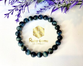 Blue Tiger Eye Gemstone Bracelet, AAA Quality, Handmade in USA