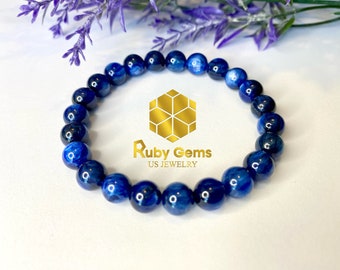 Handmade Kyanite Gemstone Bracelet, AAA Quartz, Healing Energy, Sterling Silver Charm