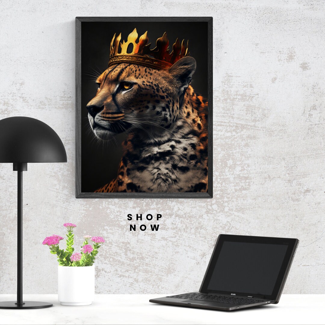 Cheetah With Crown Art Print, Regal Safari Animal (digital Download) - Etsy