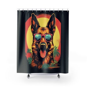 German Shepard with shades Shower Curtain, AI Artwork
