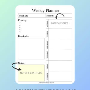 weekly Planner, Work From Home Planner, Personal Daily Planner, Instant Download, A5/A4/Letter