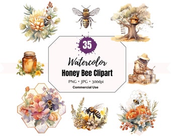 Honey Bee Clip Art, Watercolor Bee, Watercolor Honey Bee Clipart, Clip Art Bees, Bee PNG