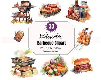 BBQ Clip Art, Barbecue Party, Watercolor BBQ, Grill Clipart, Picnic Clipart, BBQ png, Barbecue png, Summer Barbecue, Barbecue Clipart