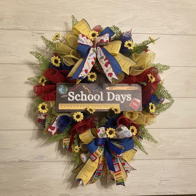Back to School Deco Mesh Wreath | School Days Sign| Ruler Ribbon ...