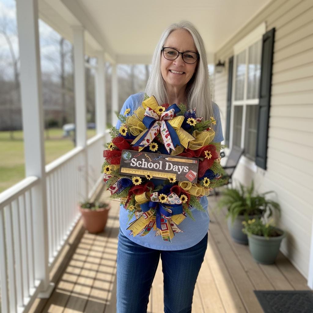 Back to School Deco Mesh Wreath | School Days Sign| Ruler Ribbon ...