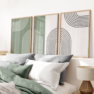 Set of 3 Sage Green Abstract Wall Art Prints, Set of 3 Modern Art, Mid Century Wall Decor, Boho Style