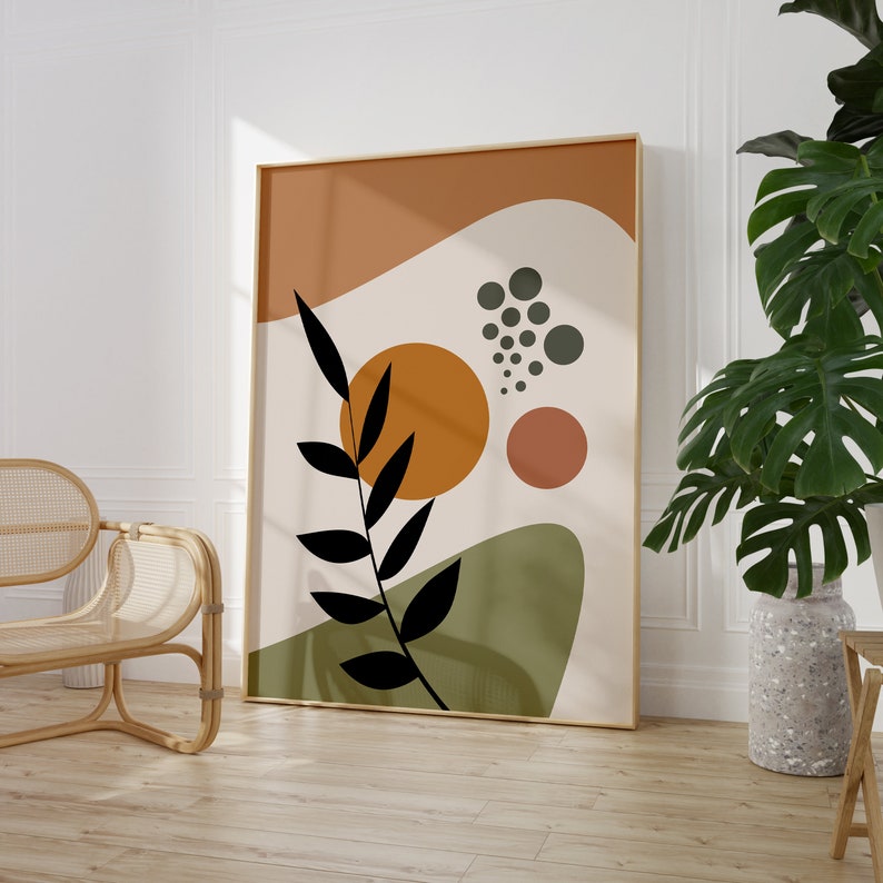 Boho Abstract Wall Art Decor: Set of 3 Prints, Green and Burnt Orange ...