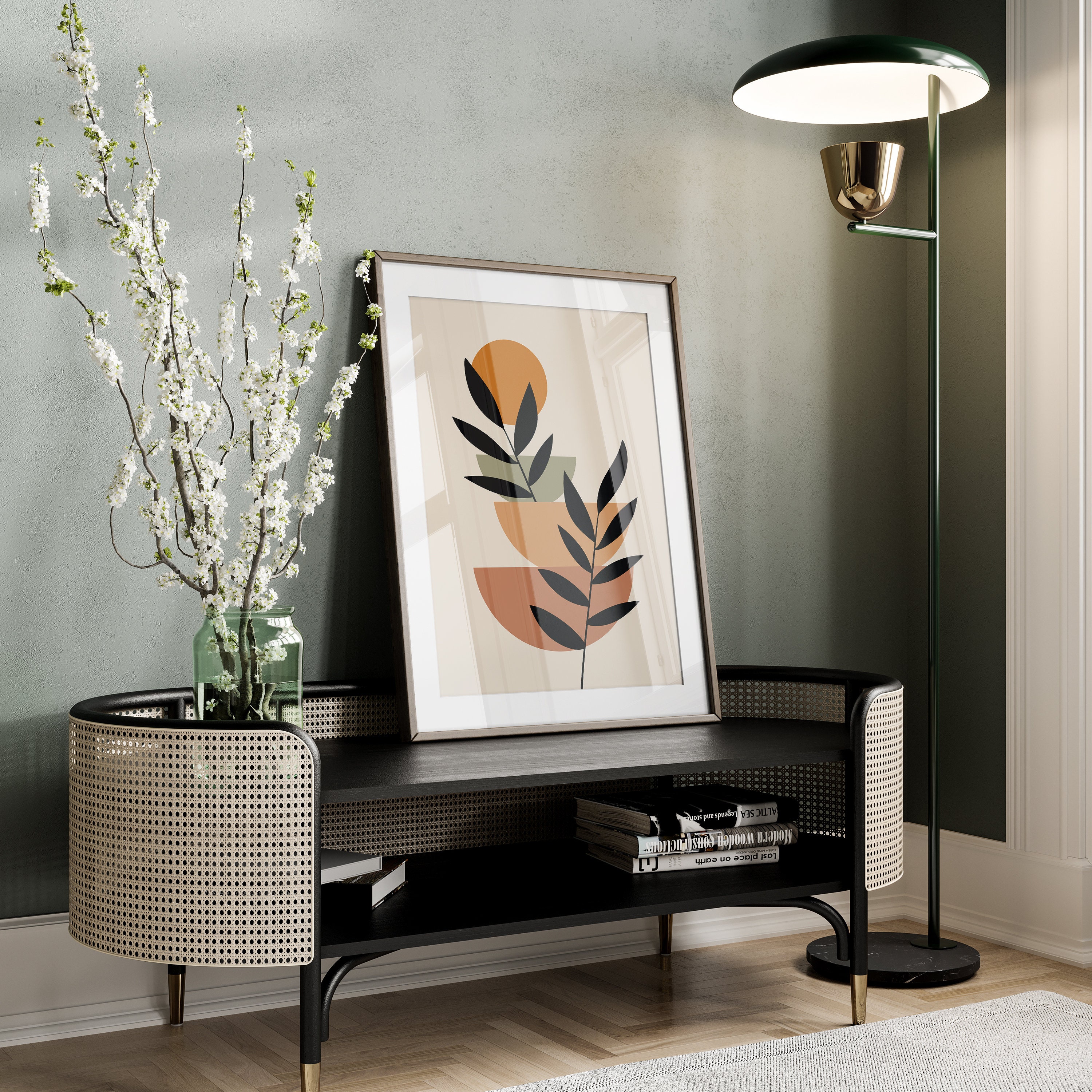 Boho Abstract Wall Art Decor: Set of 3 Prints, Green and Burnt Orange ...