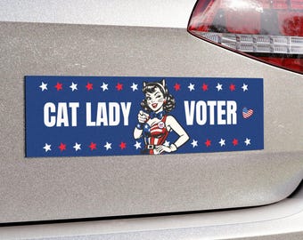 Cat Lady Voter Car Magnet, Funny Retro Voter Bumper Magnet for Cat Ladies who Vote.