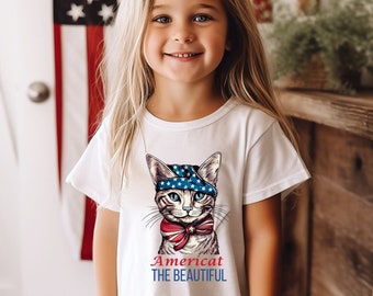 Americat the Beautiful Toddler Shirt - Cute Cat Kids Shirt with a Patriotic Cat! A Fun Independence Day T-shirt for Fourth of July Kids!