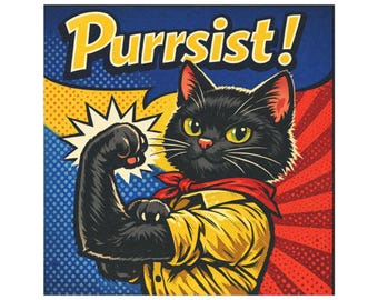 Purrsist Cat Car Magnet – Resistance Cat, Protest Black Cat, Activist Cat, Retro Pop Art Bumper Magnet