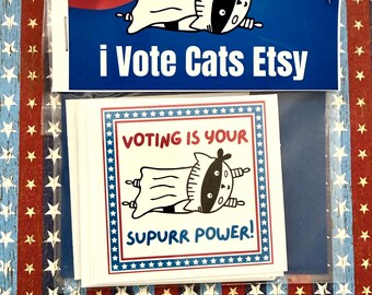 Voting is your Suppurr Power Sticker pack - Funny Political Vote Sticker - Super Hero Cat, 8 Stickers