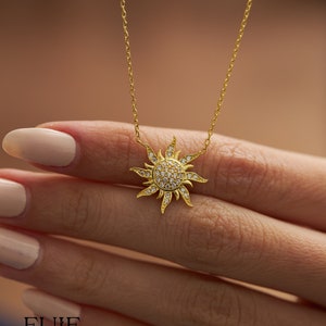 Gold Sun Necklace for Women, Summer Jewelry, Handmade Gift for Her,  925K Sterling Silver