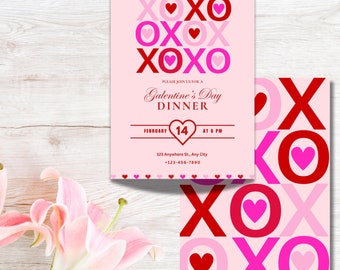 Galentine's Day Invite, Editable XOXO Galentines Party Invite, DIY Galentines Party Evite, Canva Template, Valentines Day Party Invite