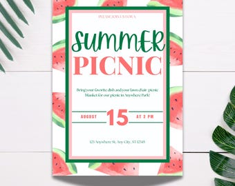 Watermelon Picnic Invitation: Editable Summer Party Template (5x7" Digital Download)