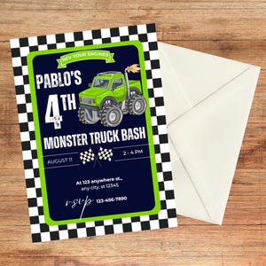 Editable Monster Truck Birthday Invitation, Boys Birthday Canva Template, DIY Monster Truck Party Invite, Instant Download, Green Birthday