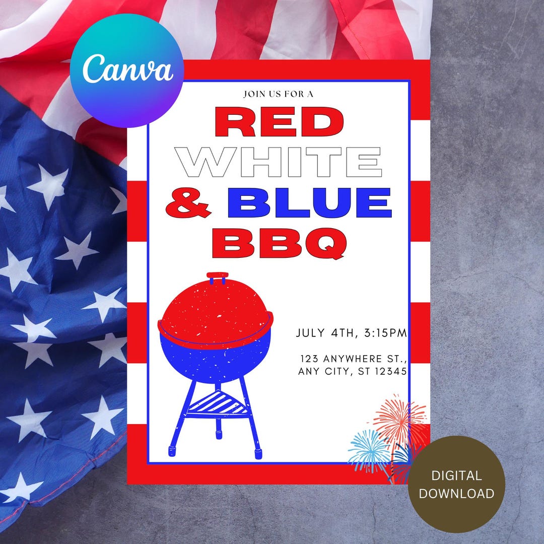 Red White & Blue BBQ Invitation: 4th of July Party (editable Digital ...