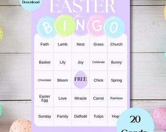 Osterbingo Spiel, 20 druckbare Bingokarten in Pastellfarben + Caller Card, Osterparty Spiele, Familienspaß Aktivität, Sofort Download, PDF