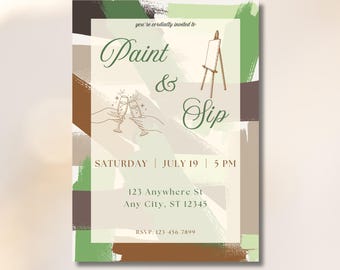 Modern Boho Paint and Sip Invitation: Editable Girls Night Evite (Canva Template)