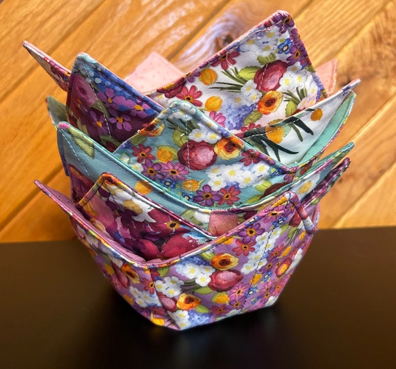 Floral Cotton Bowl Cozy Set, Microwave Safe Holder
