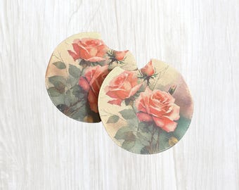 Rosa ros bilunderlägg set om 2, mugghållare biltillbehör
