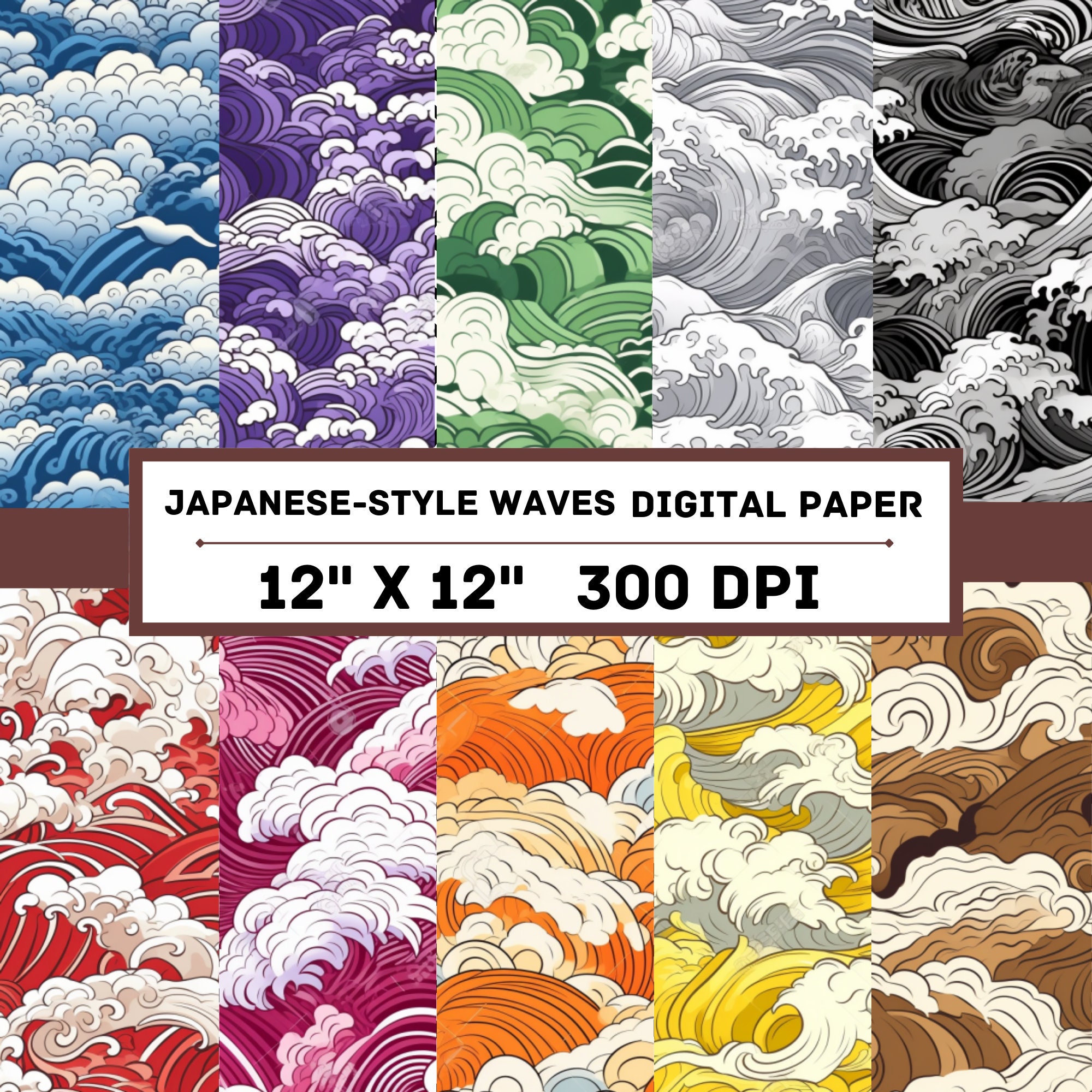 Japanese-style Waves Digital Paper - Seamless Japanese Style Waves ...