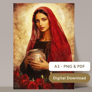 Impression d'art Marie-Madeleine : décoration d'autel divin féminin, art mural (téléchargement numérique)