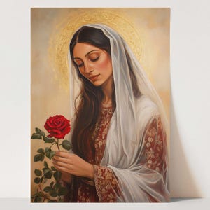 Arte Sagrado de María Magdalena – Obra de Arte Digital Divina Femenina / Rosa Divina / Decoración de Altar / Arte de Pared Místico / Archivo Imprimible