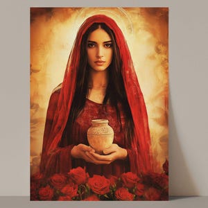 Sacred Art of Mary Magdalene – Divine Feminine Digital Artwork | Divine Rose | Altar Decor | Mystical Wall Art | Printable File