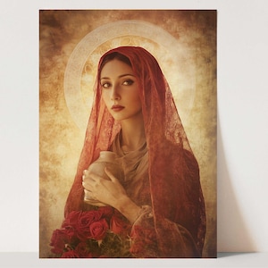 Sacred Art of Mary Magdalene – Divine Feminine Digital Artwork | Divine Rose | Altar Decor | Mystical Wall Art | Printable File