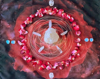 Sacred Feminine Altar Cloth – Venus Rose Mandala on Mystical Galaxy | Tarot Cloth, Crystal Grid, Witchy Decor