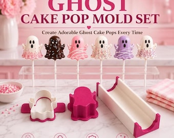 Ghost Cake Pop Mold Set with Press, Cutter and 6 Inch Display Tray | Halloween Cake Pop Mold | Bakery Tool | Custom Colors